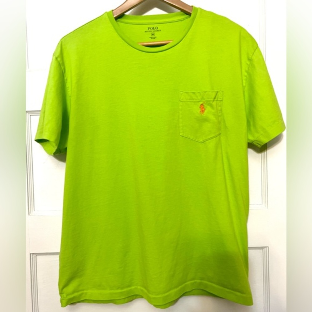 POLO Ralph Lauren T-Shirt Men's Lime Green - Pink Pony logo. Size Medium